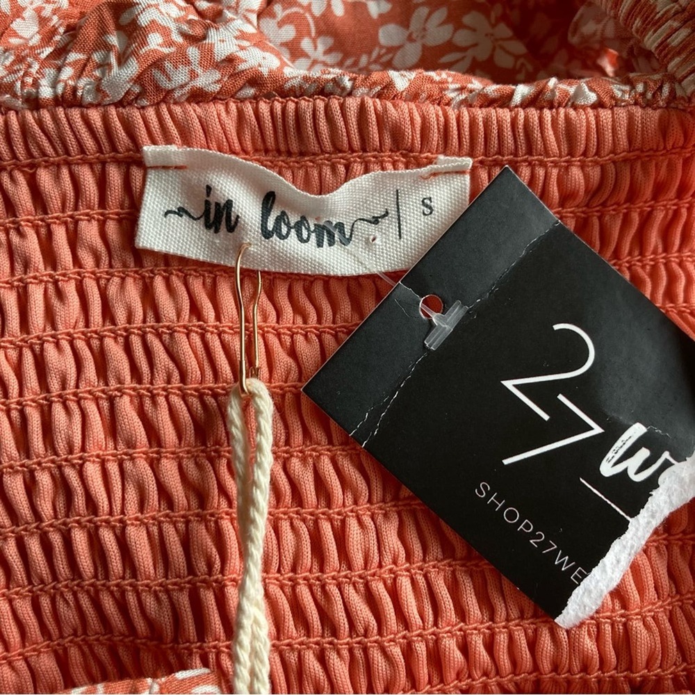 In Loom NWT Smocked Bodice Orange Floral Summer Dress Size S - Picture 6 of 8